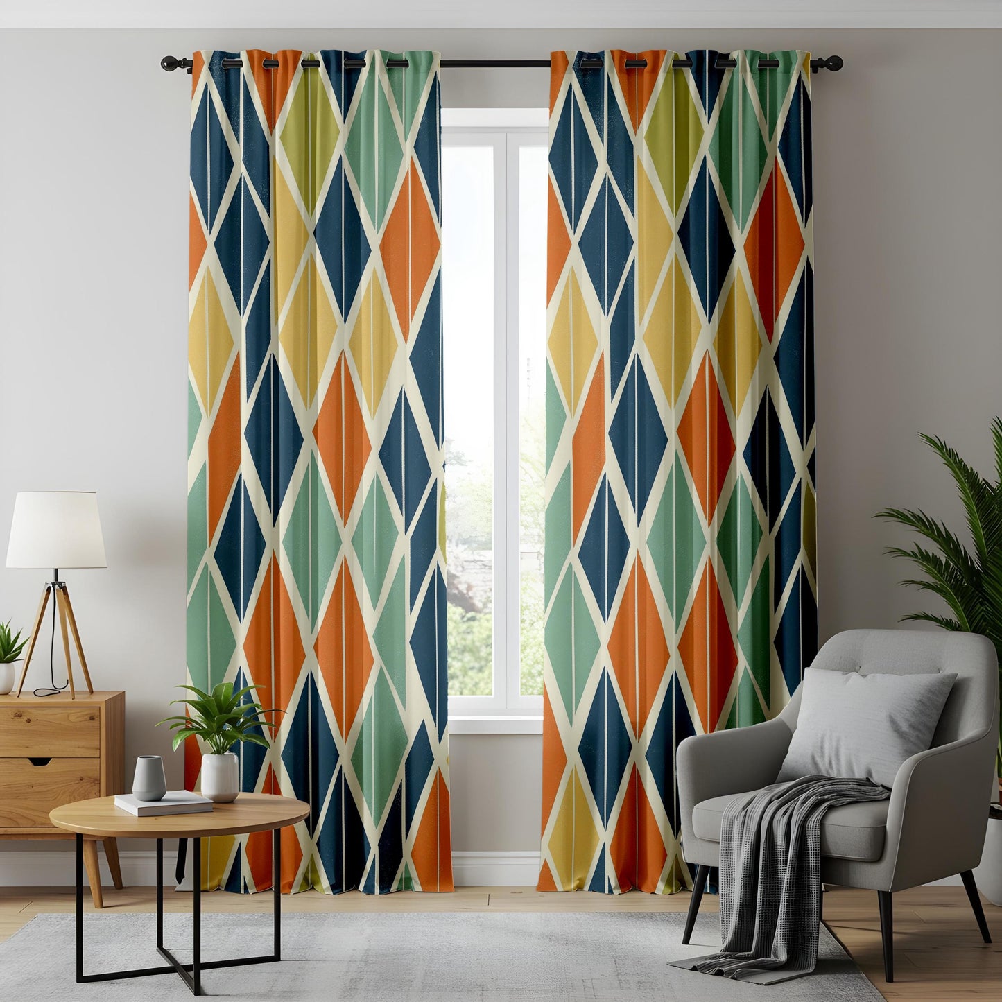 Onay Mid Century Modern Curtains – Retro Diamond Geometric Drapes