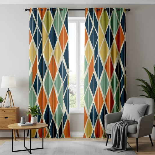 Onay Mid Century Modern Curtains – Retro Diamond Geometric Drapes