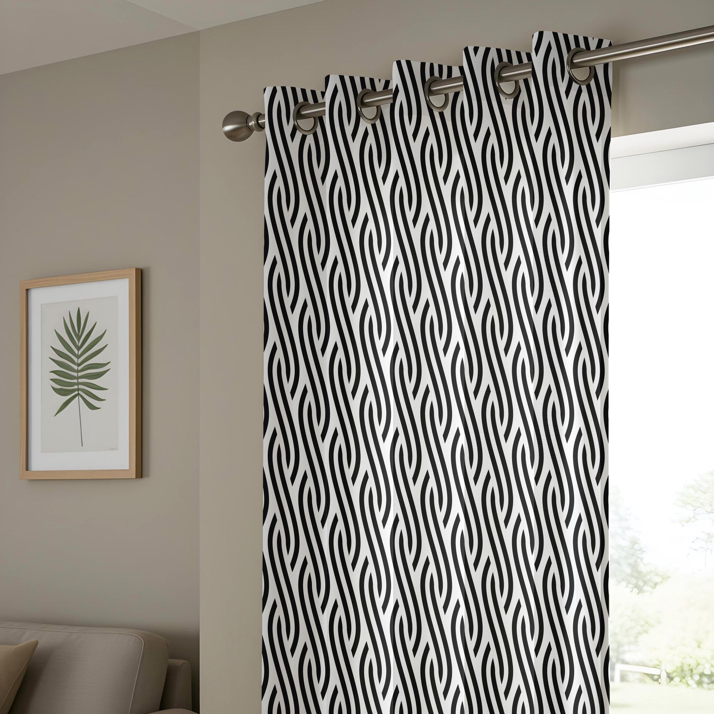 Onay Black White Geometric Curtains – Abstract Wave Pattern Drapes