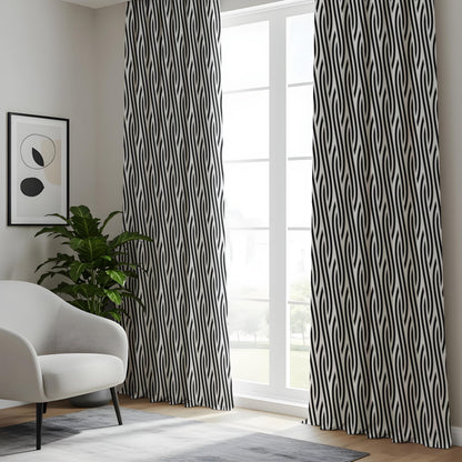 Onay Black White Geometric Curtains – Abstract Wave Pattern Drapes