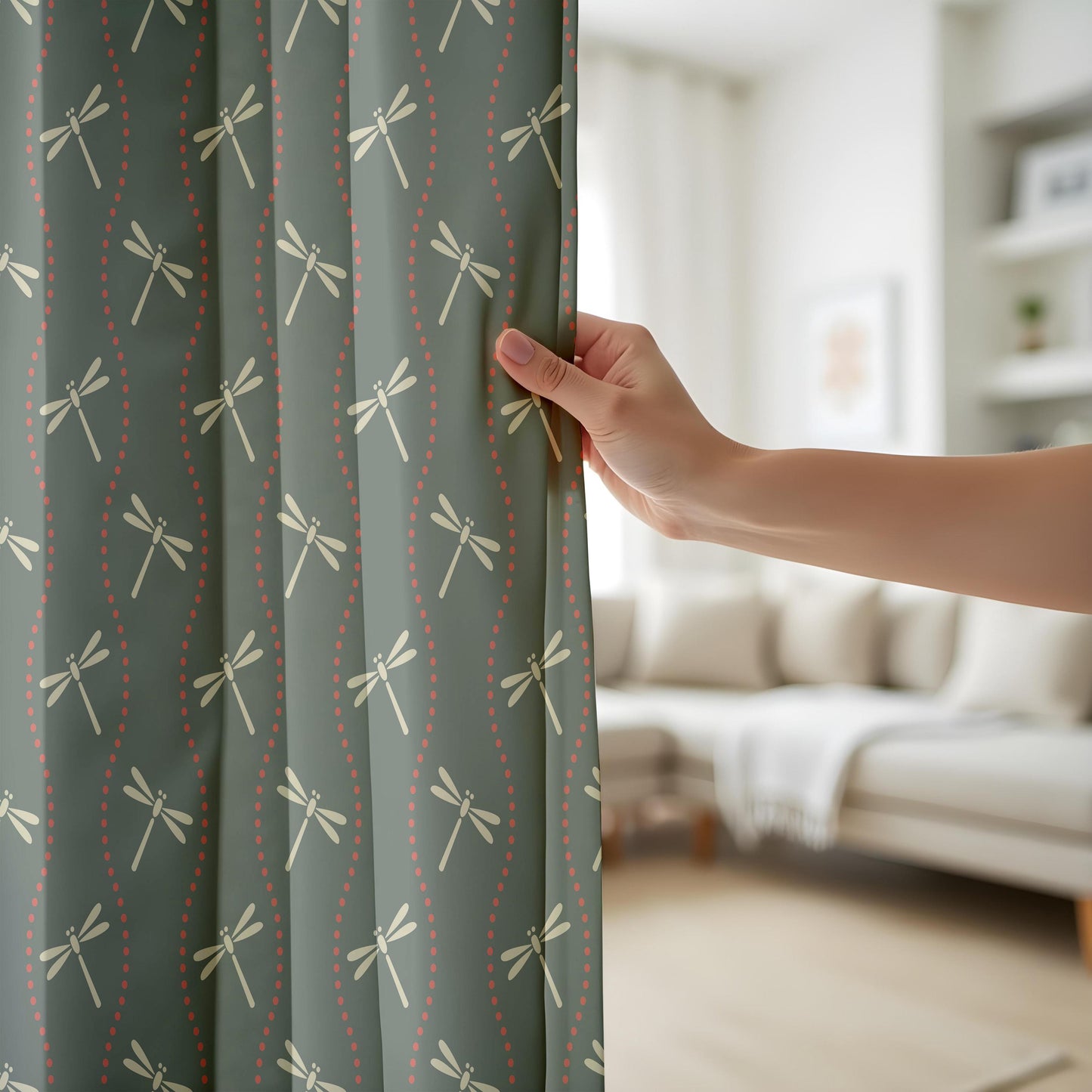 Onay Dragonfly Curtains – Dark Green Nature Drapes