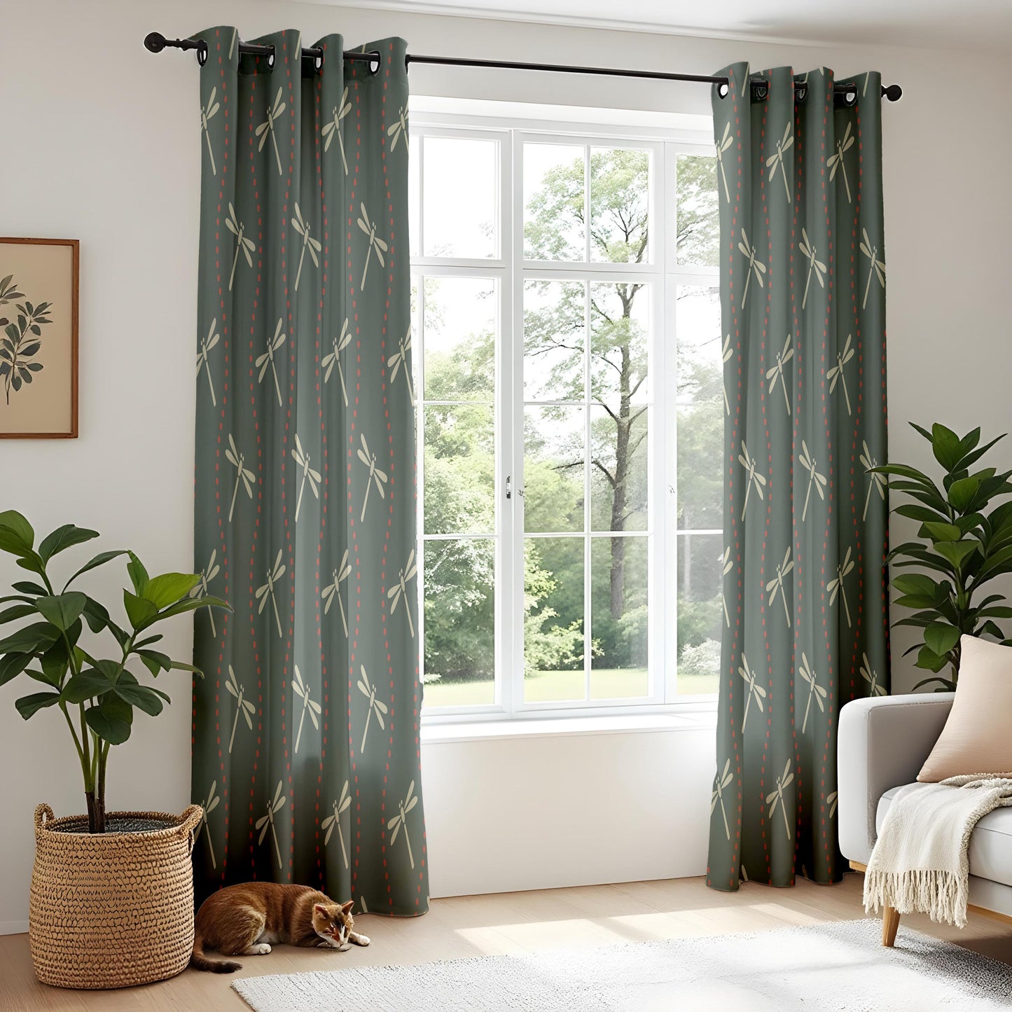 Onay Dragonfly Curtains – Dark Green Nature Drapes