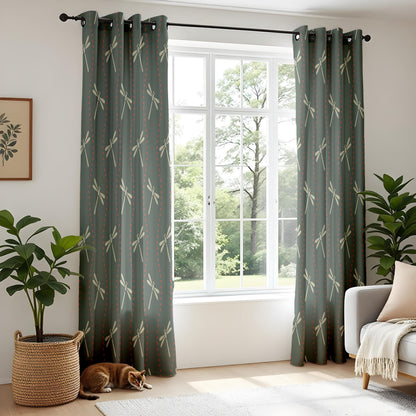 Onay Dragonfly Curtains – Dark Green Nature Drapes