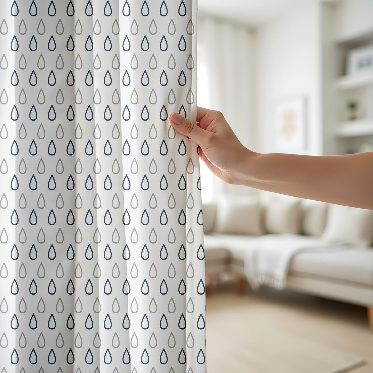 Onay Navy Blue Raindrop Curtains – Geometric Drop Pattern Drapes