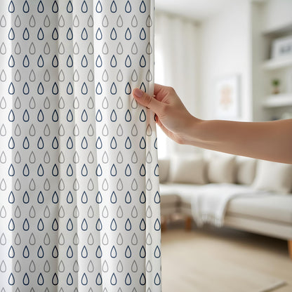 Onay Navy Blue Raindrop Curtains – Geometric Drop Pattern Drapes