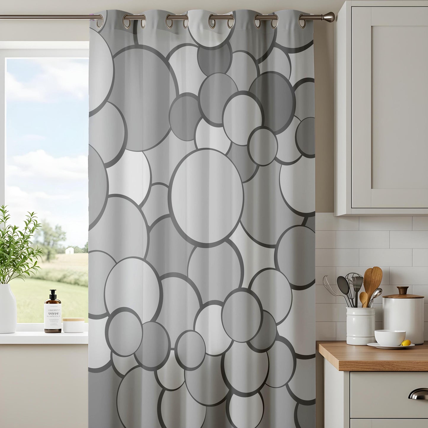 Onay Grey Circle Curtains – Bold Geometric Bubble Drapes