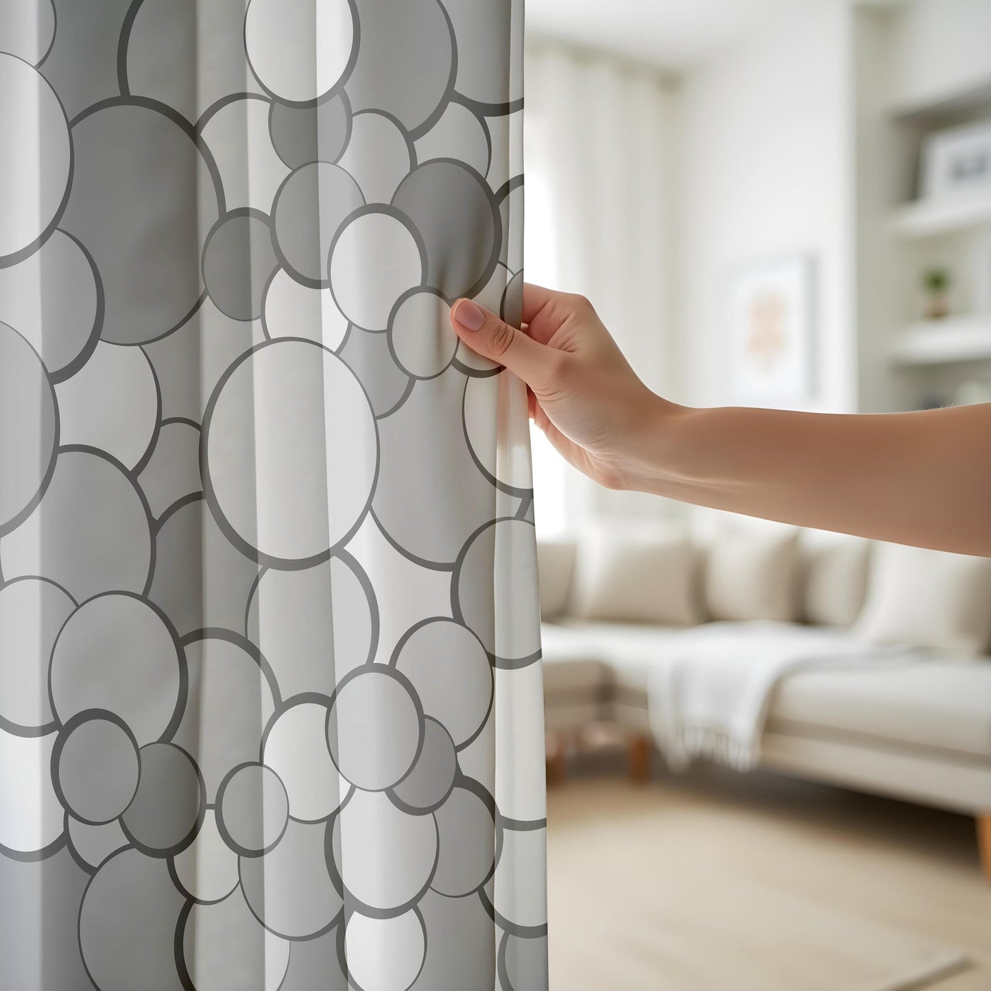 Onay Grey Circle Curtains – Bold Geometric Bubble Drapes