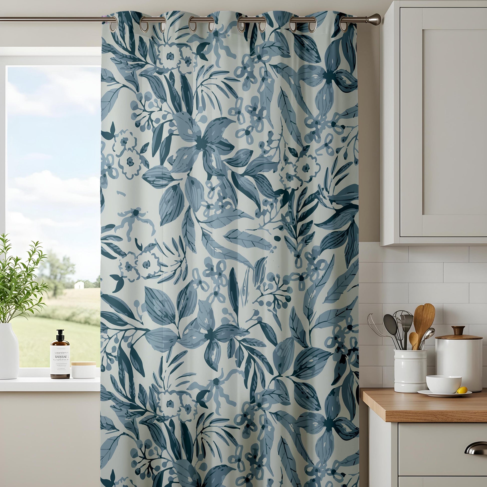 Onay Blue Floral Curtains – Botanical Garden Drapes