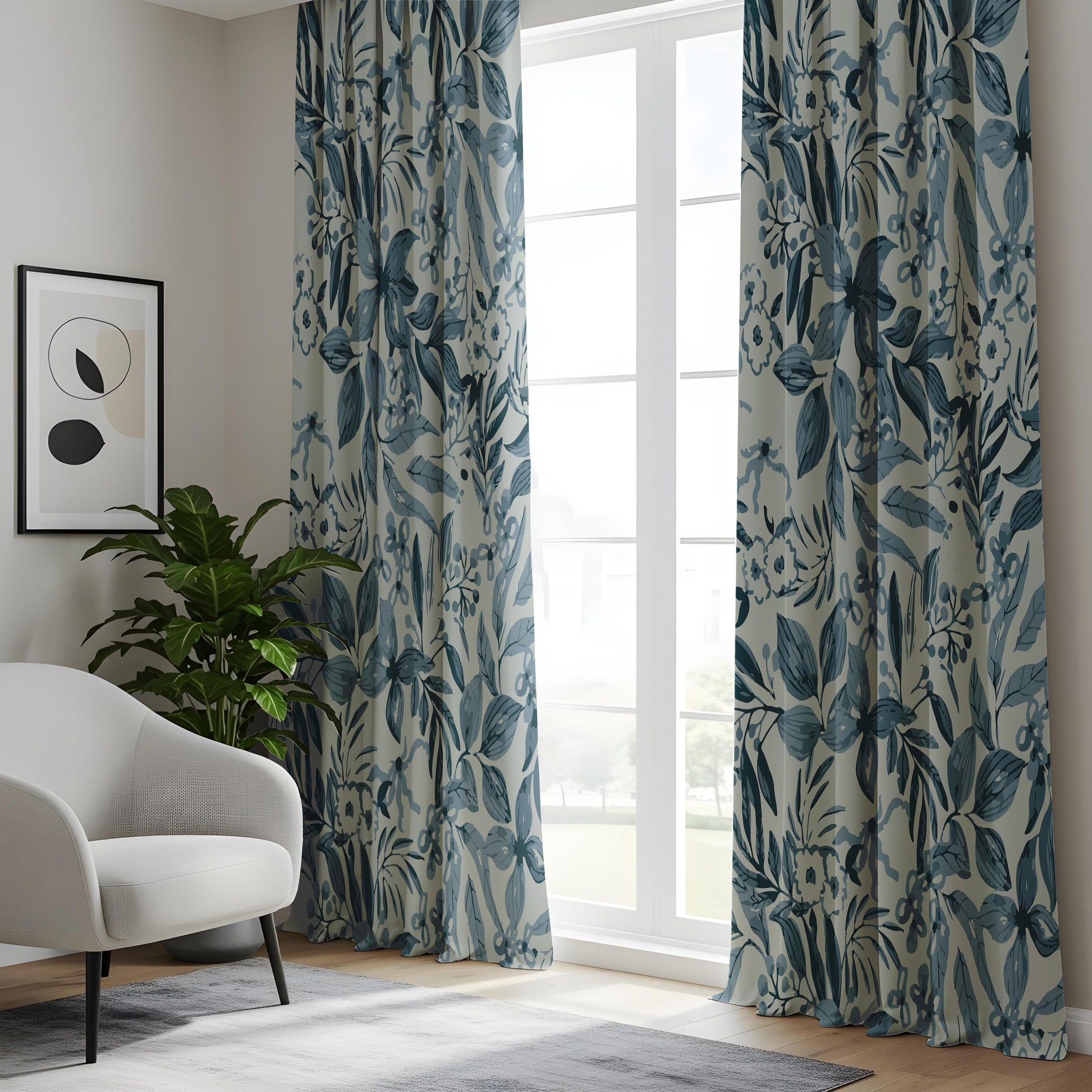 Onay Blue Floral Curtains – Botanical Garden Drapes