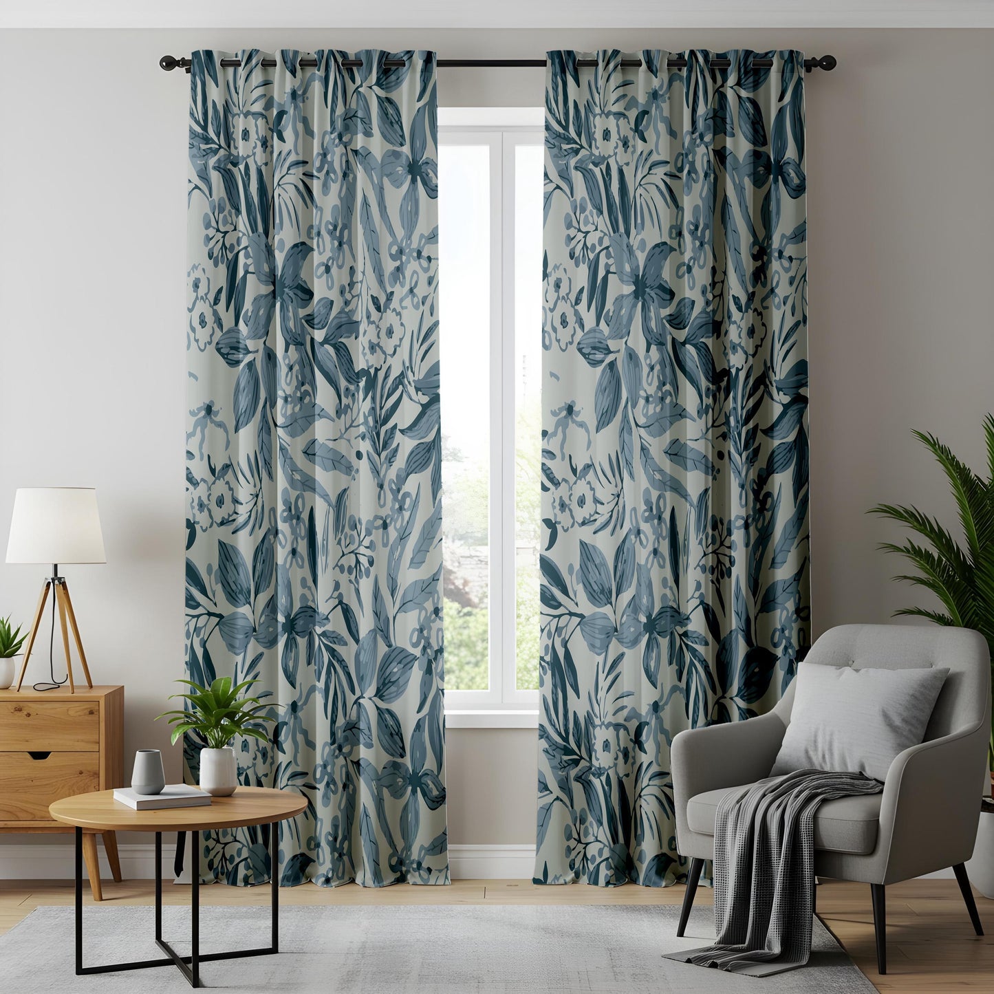 Onay Blue Floral Curtains – Botanical Garden Drapes