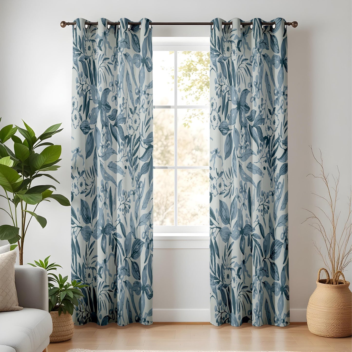 Onay Blue Floral Curtains – Botanical Garden Drapes
