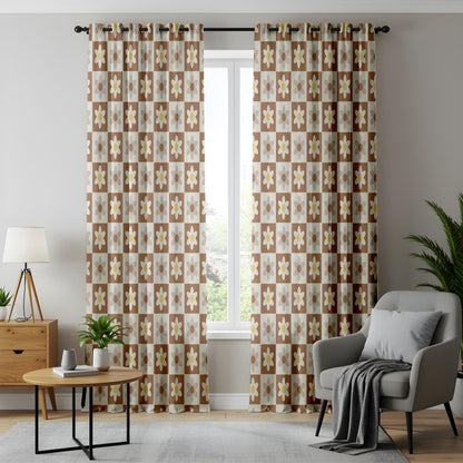 Onay Retro Daisy Curtains – Brown Checkered Floral Drapes