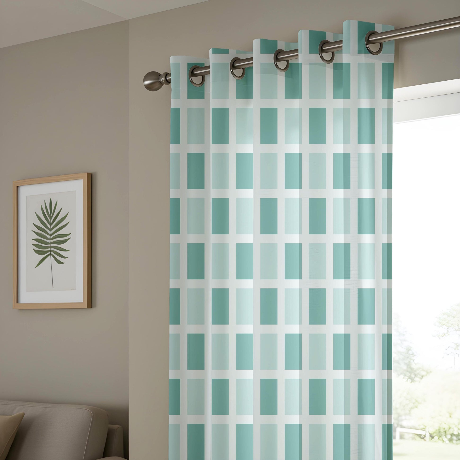 Onay Mint Green Grid Curtains – Aqua Teal Geometric Drapes