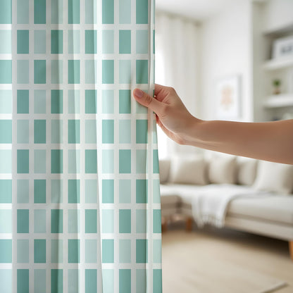 Onay Mint Green Grid Curtains – Aqua Teal Geometric Drapes