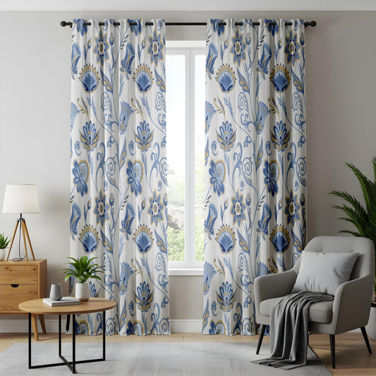 Onay Blue Yellow Floral Curtains – French Country Botanical Drapes