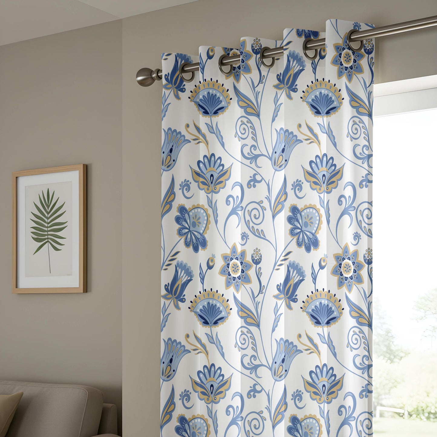 Onay Blue Yellow Floral Curtains – French Country Botanical Drapes