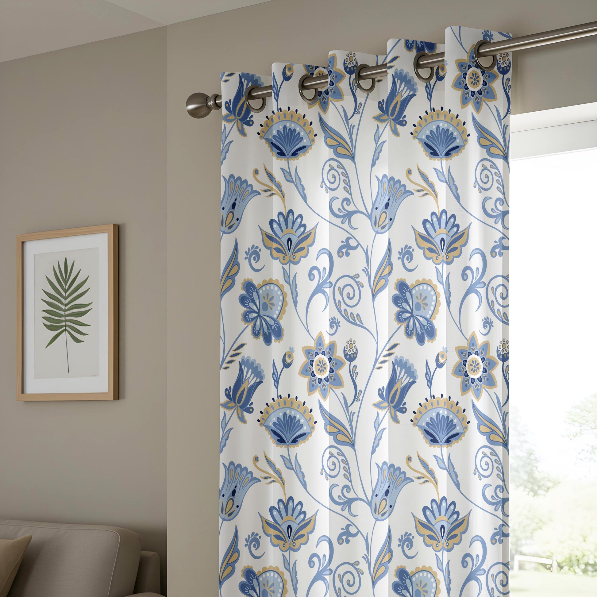Onay Blue Yellow Floral Curtains – French Country Botanical Drapes