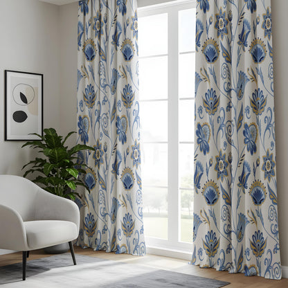 Onay Blue Yellow Floral Curtains – French Country Botanical Drapes