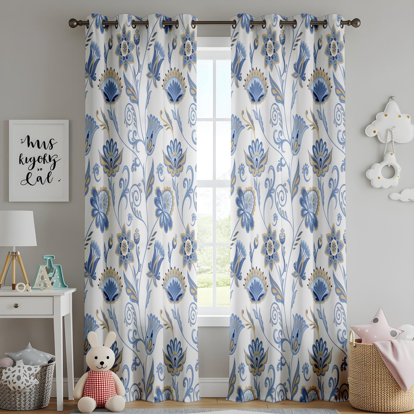 Onay Blue Yellow Floral Curtains – French Country Botanical Drapes
