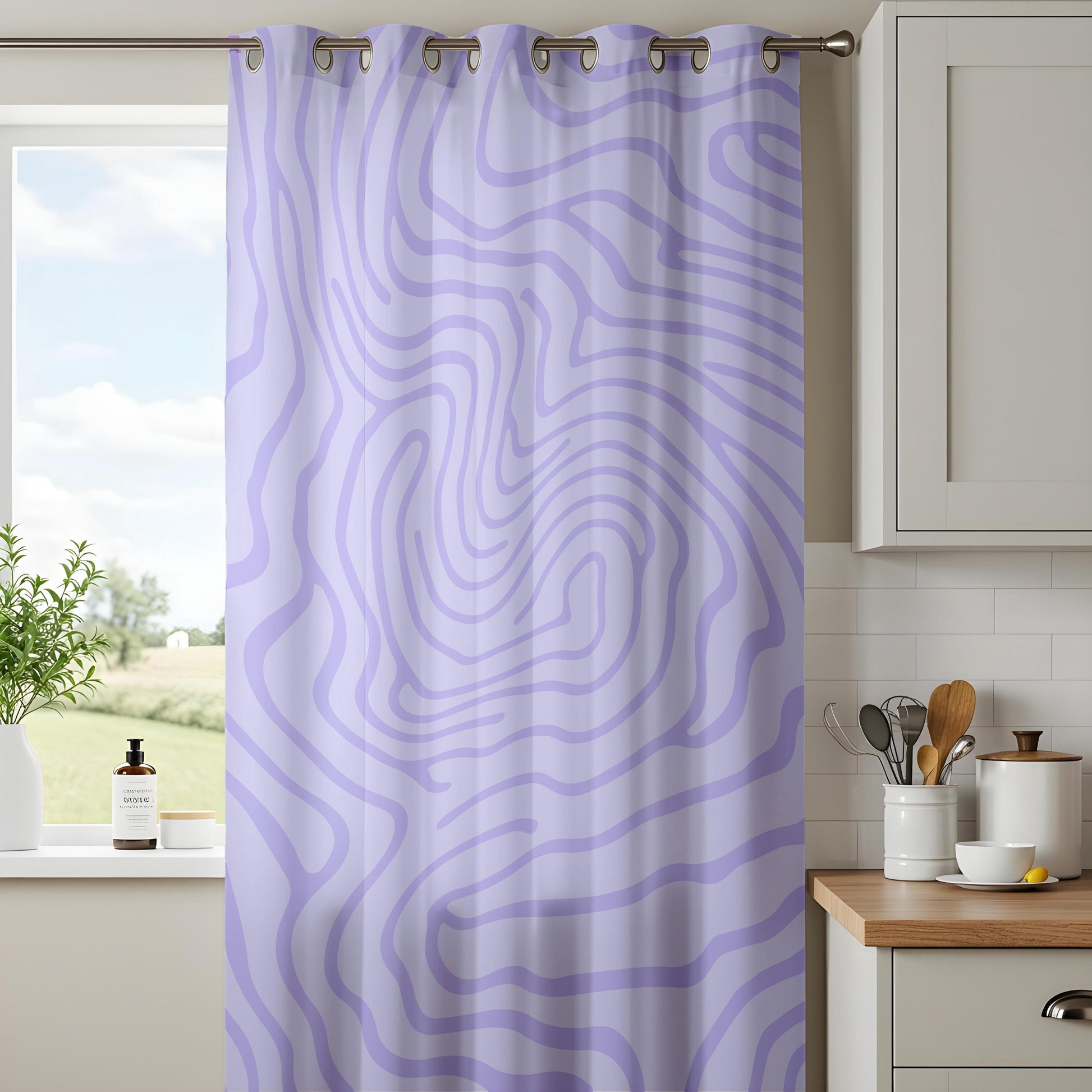 Onay Lilac Purple Wavy Line Curtains – Modern Abstract Swirl Drapes