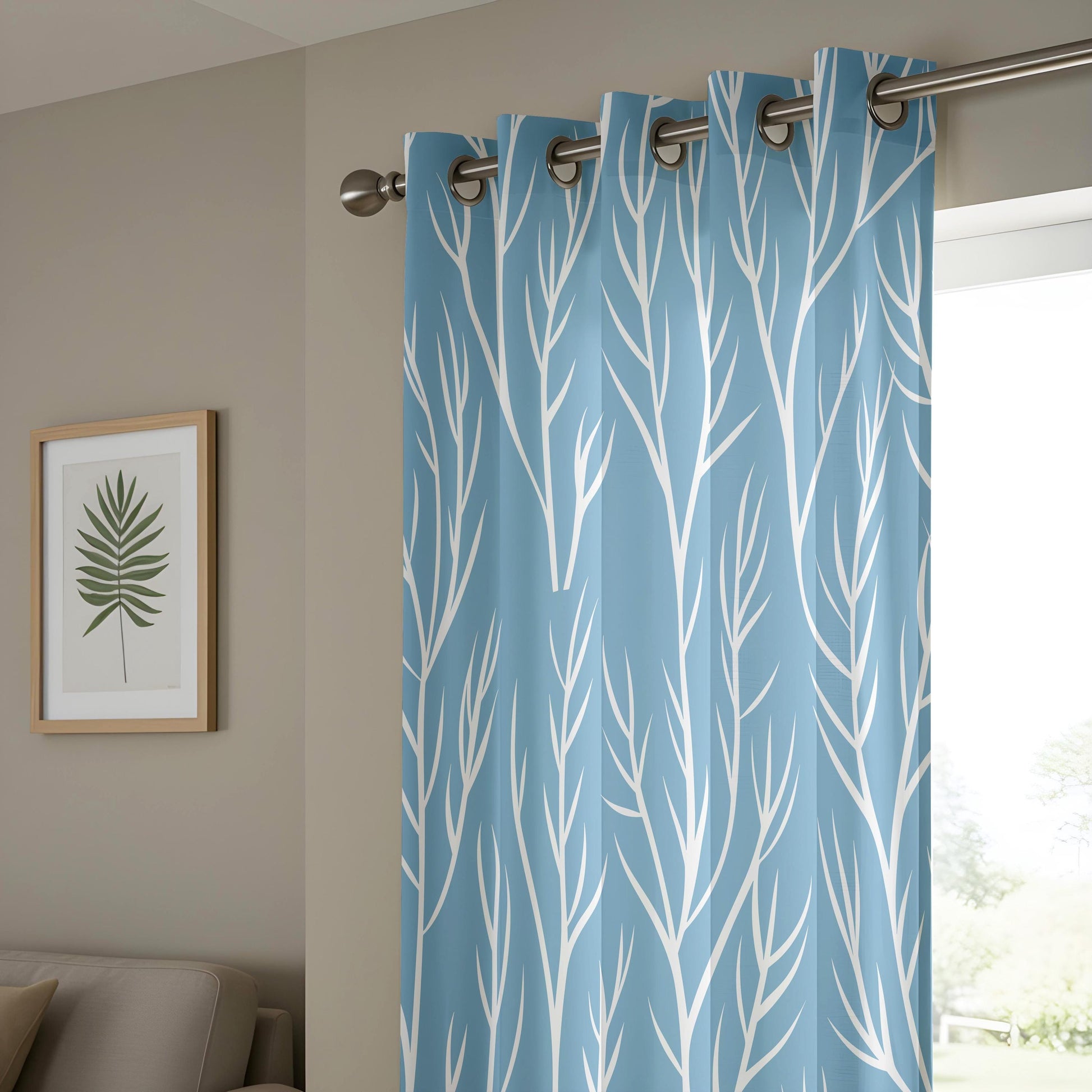 Onay Light Blue Tree Branch Curtains – Modern Coastal Minimalist Drapes