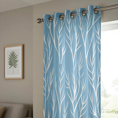 Onay Light Blue Tree Branch Curtains – Modern Coastal Minimalist Drapes