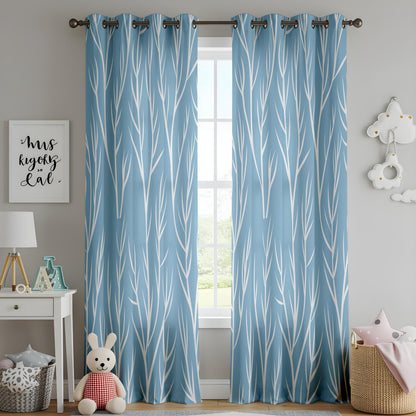 Onay Light Blue Tree Branch Curtains – Modern Coastal Minimalist Drapes
