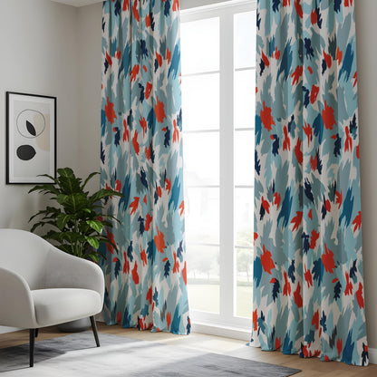 Onay Blue Orange Abstract Curtains – Modern Painterly Brushstroke Drapes