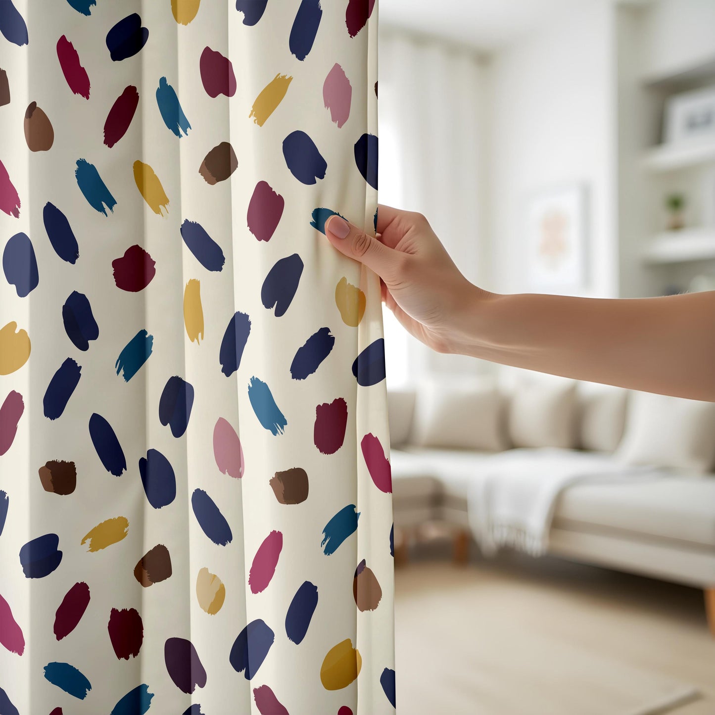 Onay Colorful Abstract Brushstroke Curtains – Navy Mustard Painterly Drapes