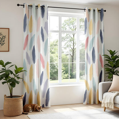 Onay Pastel Feather Print Curtains – Colorful Boho Window Drapes