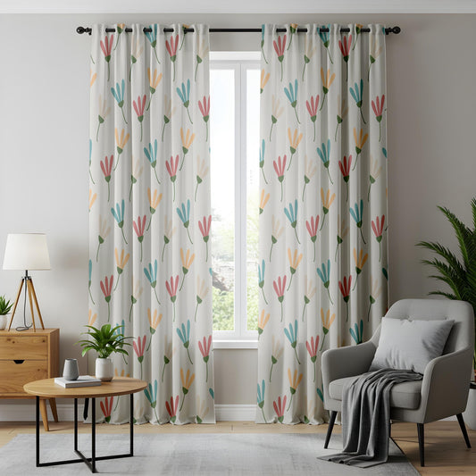 Onay Pastel Floral Minimalist Curtains – Scandi Flower Drapes