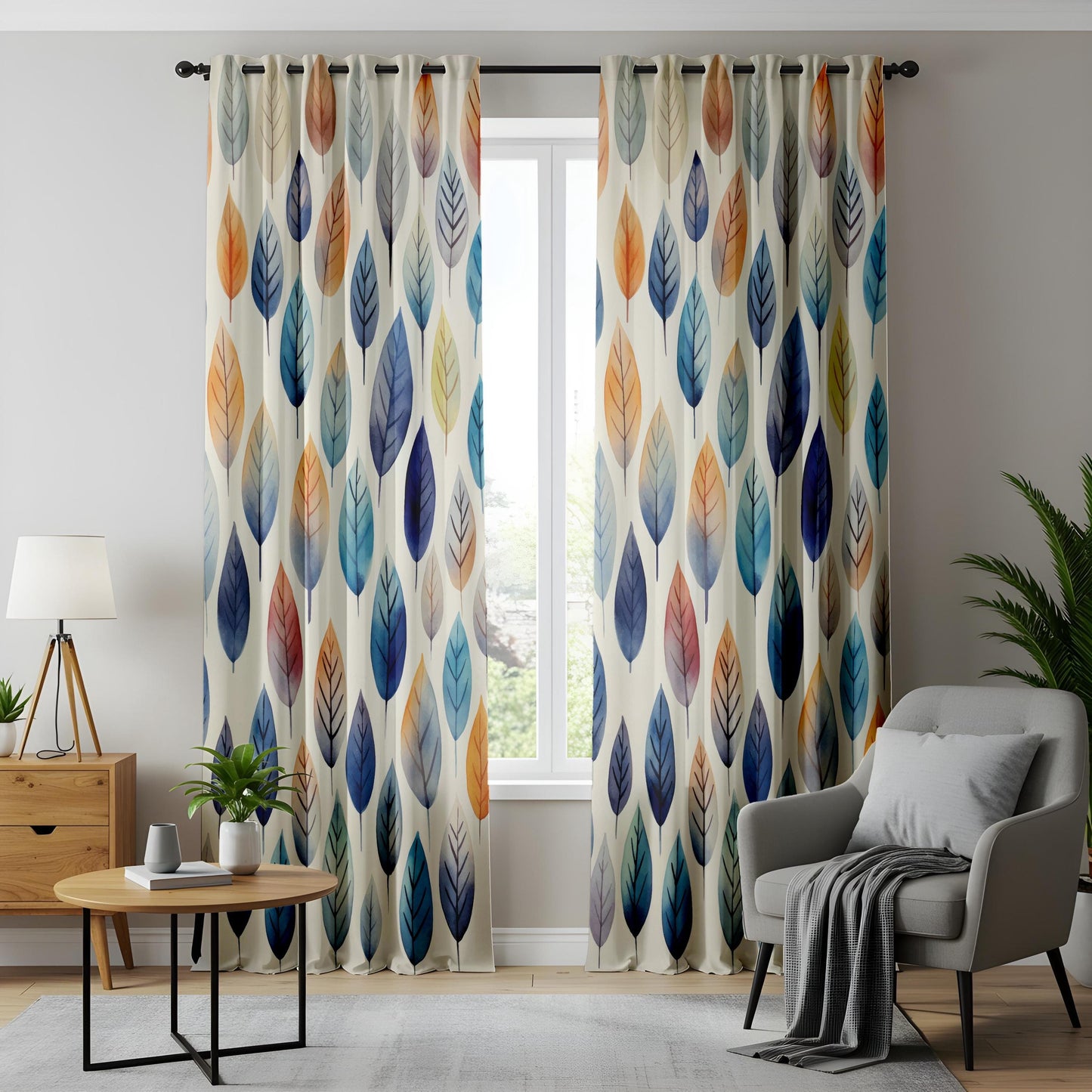 Onay Watercolor Leaf Print Curtains – Colorful Botanical Drapes