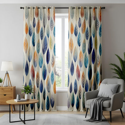 Onay Watercolor Leaf Print Curtains – Colorful Botanical Drapes