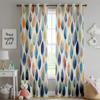 Onay Watercolor Leaf Print Curtains – Colorful Botanical Drapes