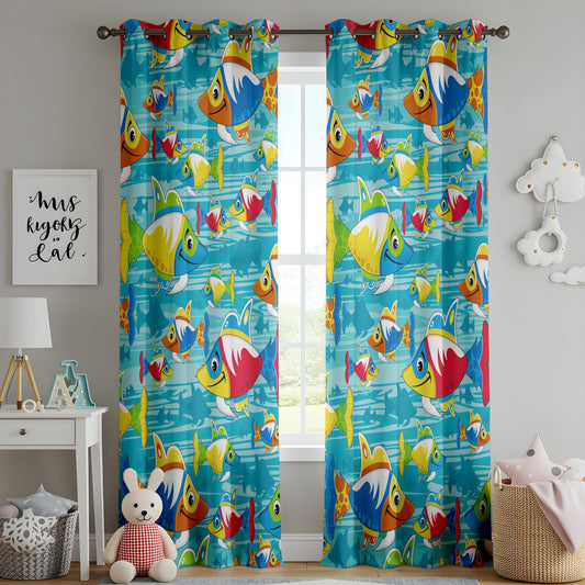 Onay Colorful Cartoon Fish Curtains – Ocean Theme Kids Bedroom Drapes