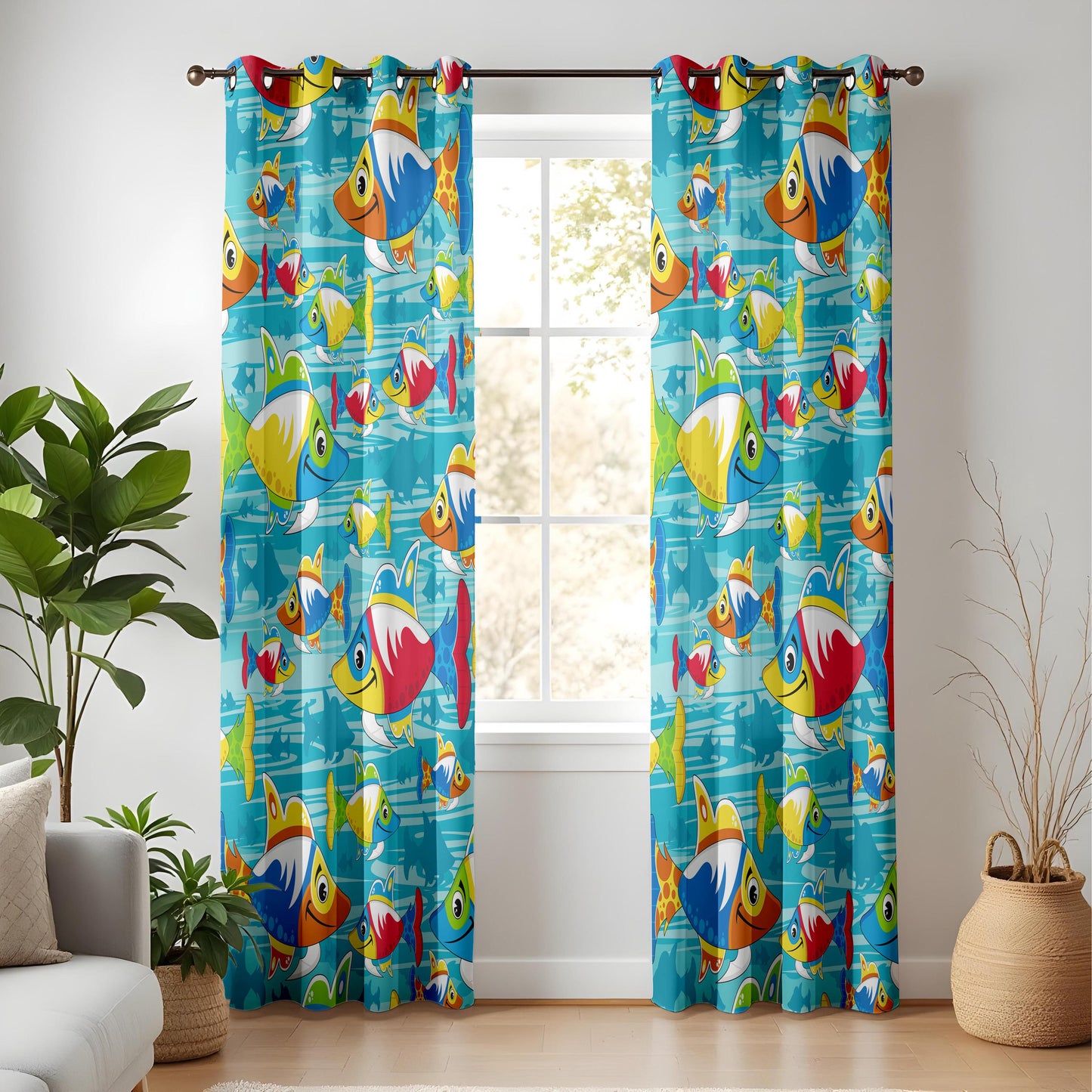 Onay Colorful Cartoon Fish Curtains – Ocean Theme Kids Bedroom Drapes
