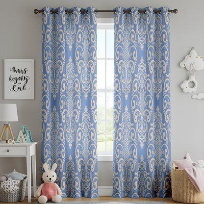 Onay French Blue Damask Curtains – Classic Victorian Medallion Drapes