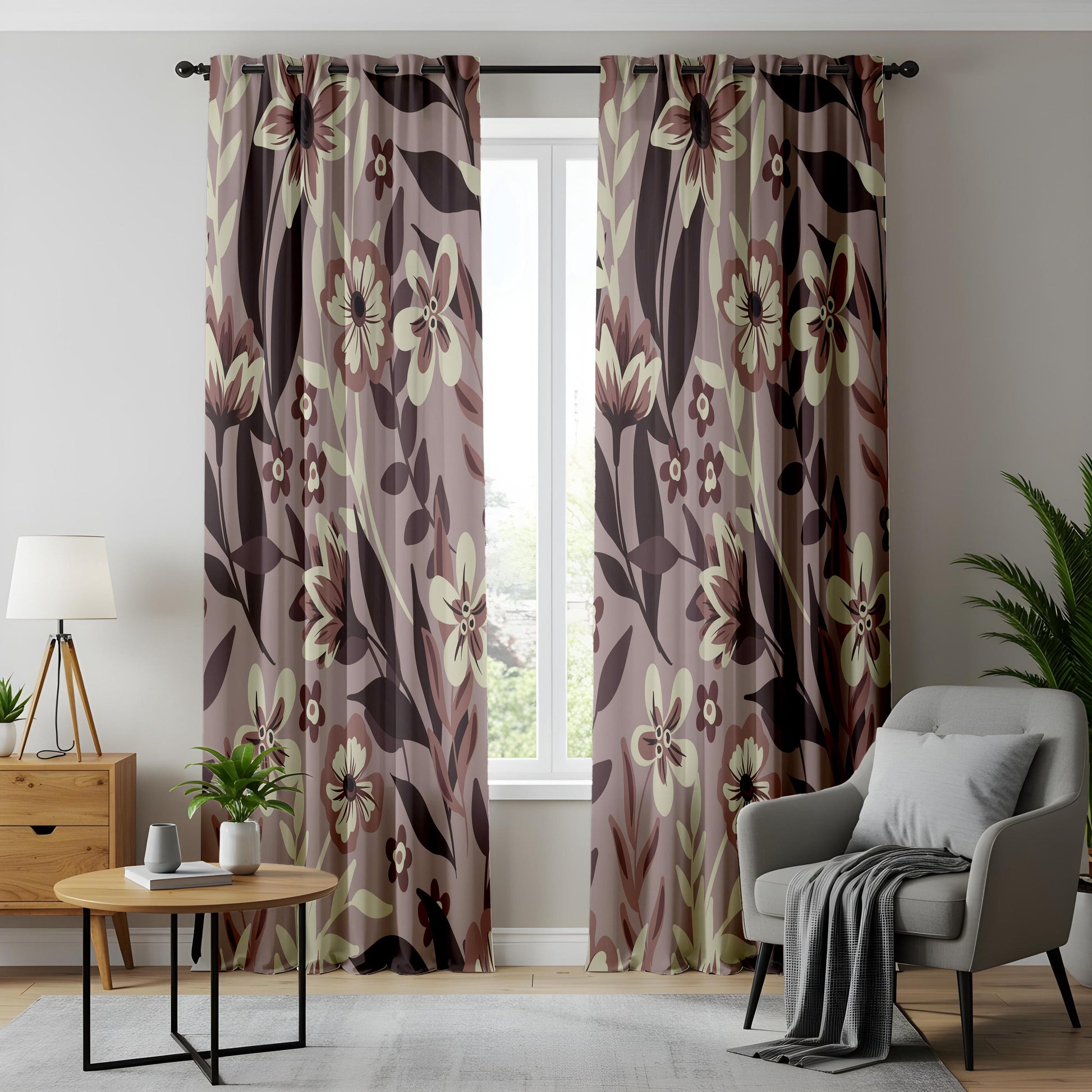 Onay Moody Brown Floral Curtains – Earth Tone Vintage Flower Drapes