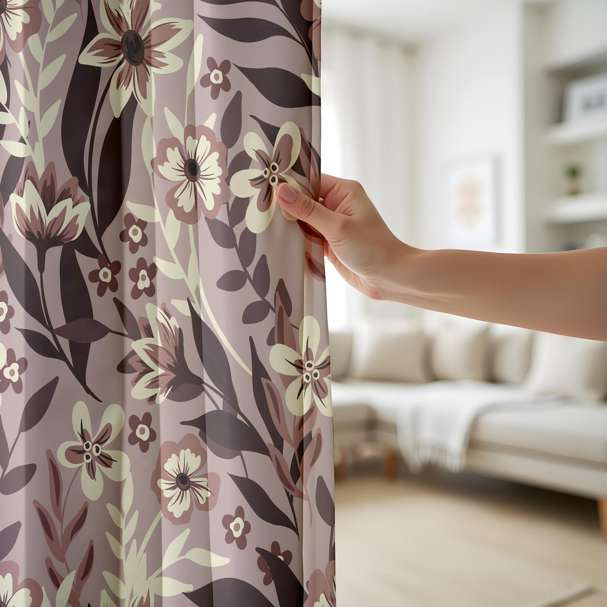 Onay Moody Brown Floral Curtains – Earth Tone Vintage Flower Drapes