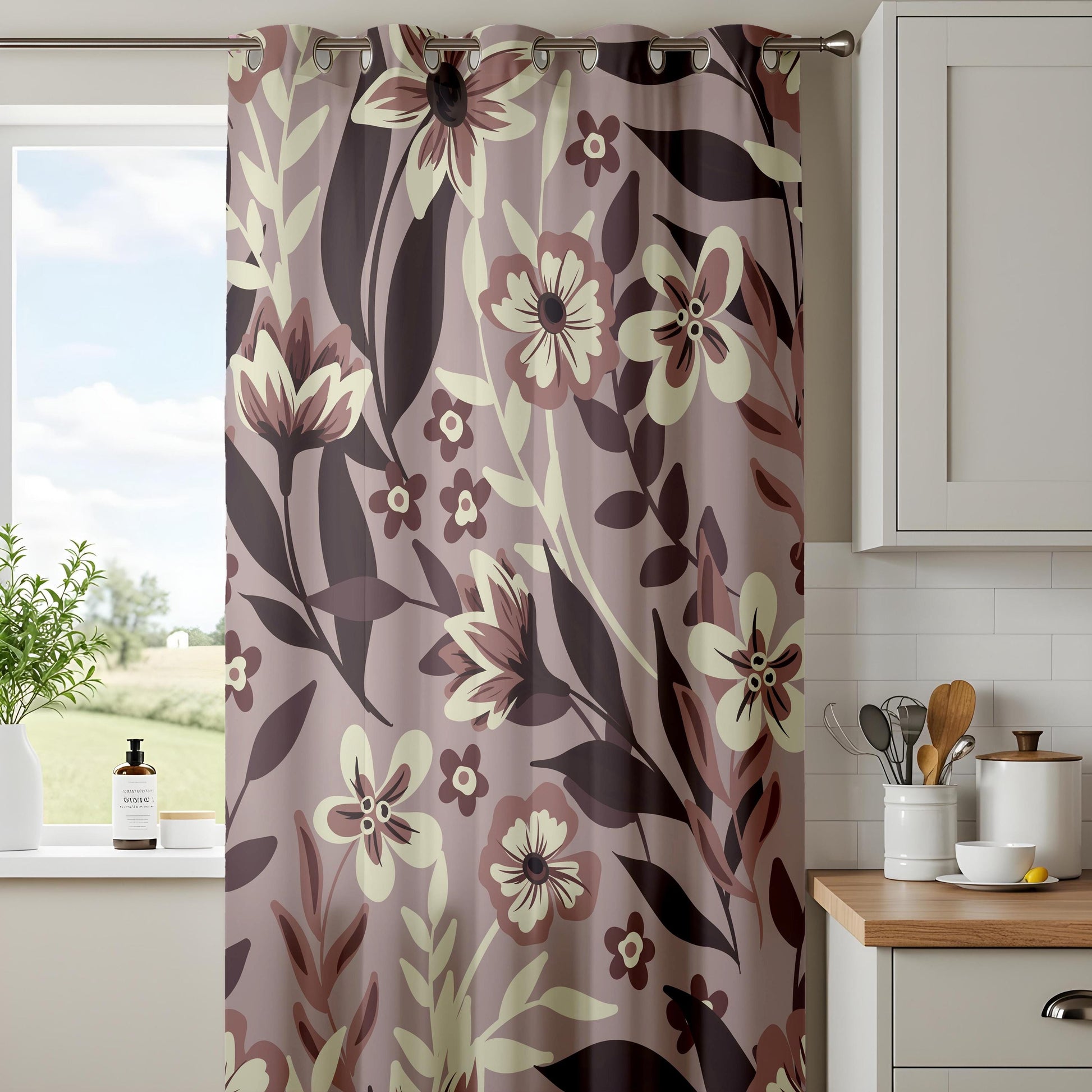 Onay Moody Brown Floral Curtains – Earth Tone Vintage Flower Drapes