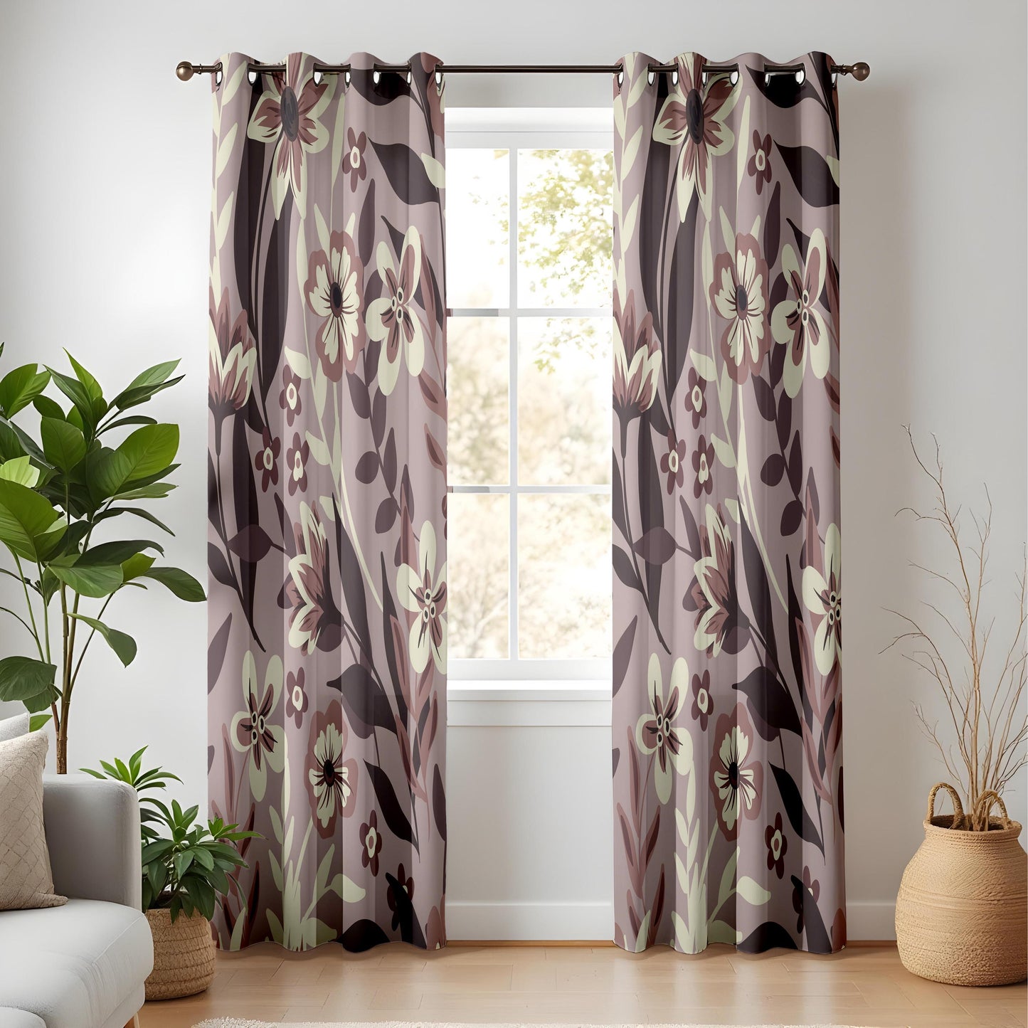 Onay Moody Brown Floral Curtains – Earth Tone Vintage Flower Drapes