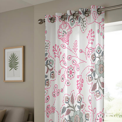 Onay Pink Suzani Floral Curtains – Embroidered Look Folk Art Drapes