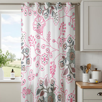 Onay Pink Suzani Floral Curtains – Embroidered Look Folk Art Drapes
