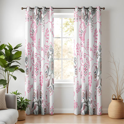 Onay Pink Suzani Floral Curtains – Embroidered Look Folk Art Drapes