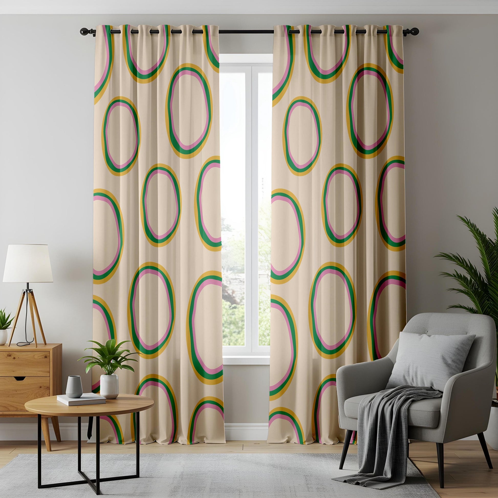 Onay Retro Abstract Oval Curtains – Colorful Funky Geometric Drapes