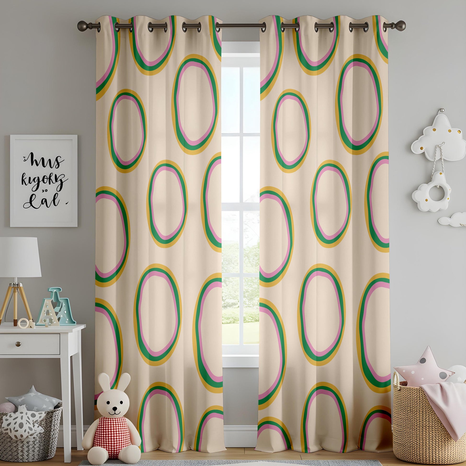 Onay Retro Abstract Oval Curtains – Colorful Funky Geometric Drapes