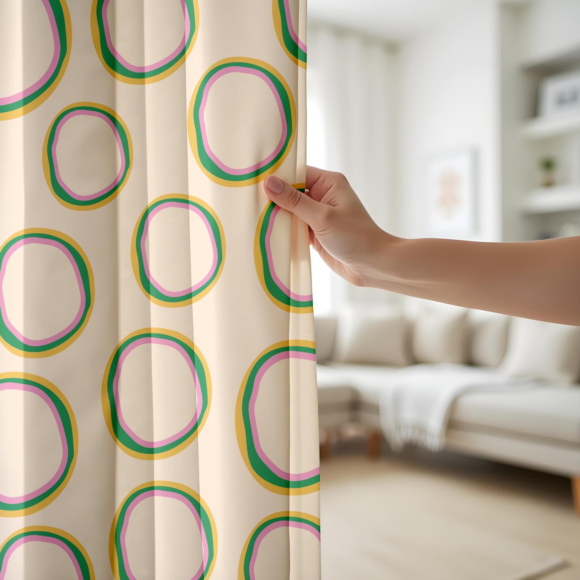 Onay Retro Abstract Oval Curtains – Colorful Funky Geometric Drapes