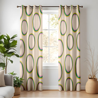 Onay Retro Abstract Oval Curtains – Colorful Funky Geometric Drapes