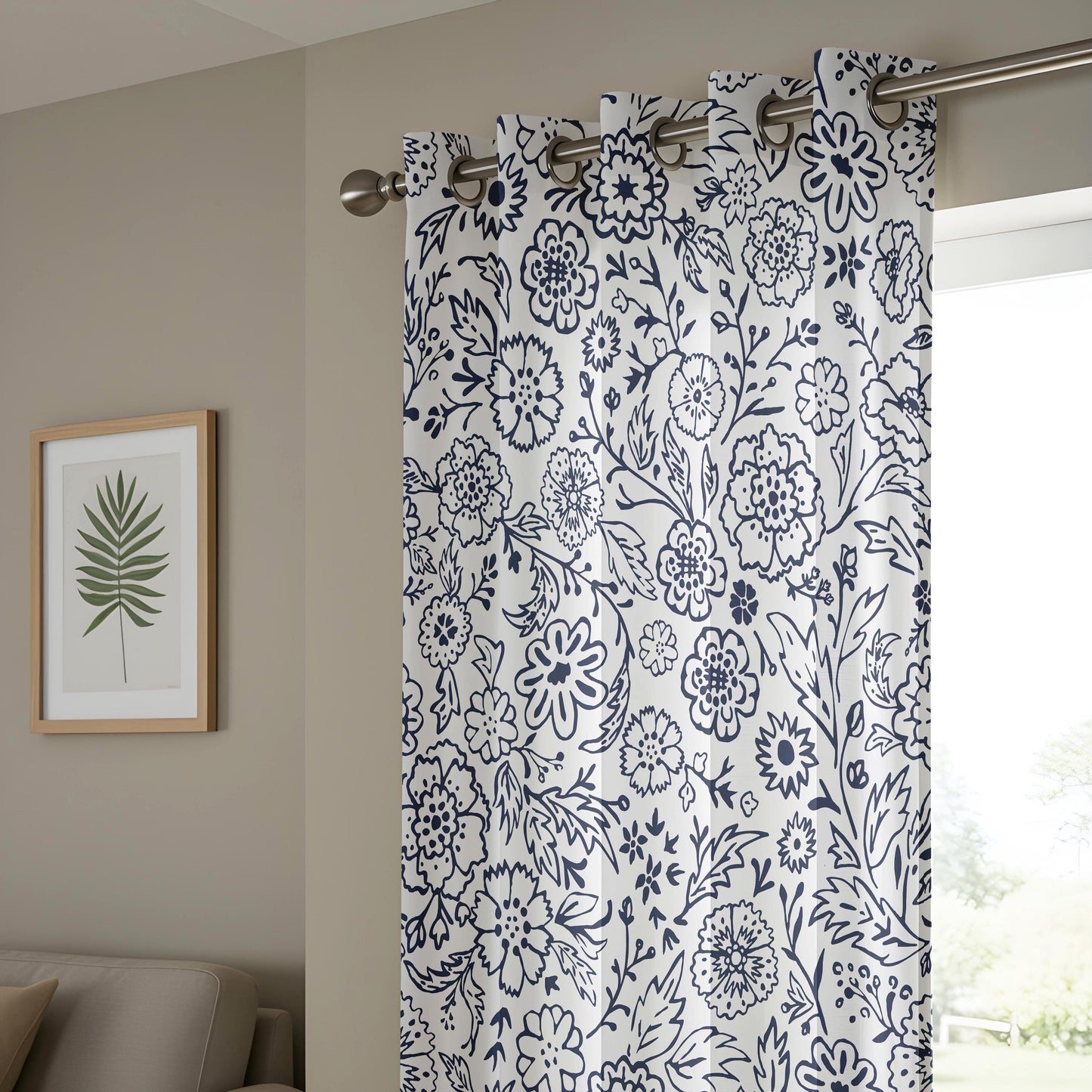 Onay Navy Blue Floral Curtains – Indigo White Botanical Drapes