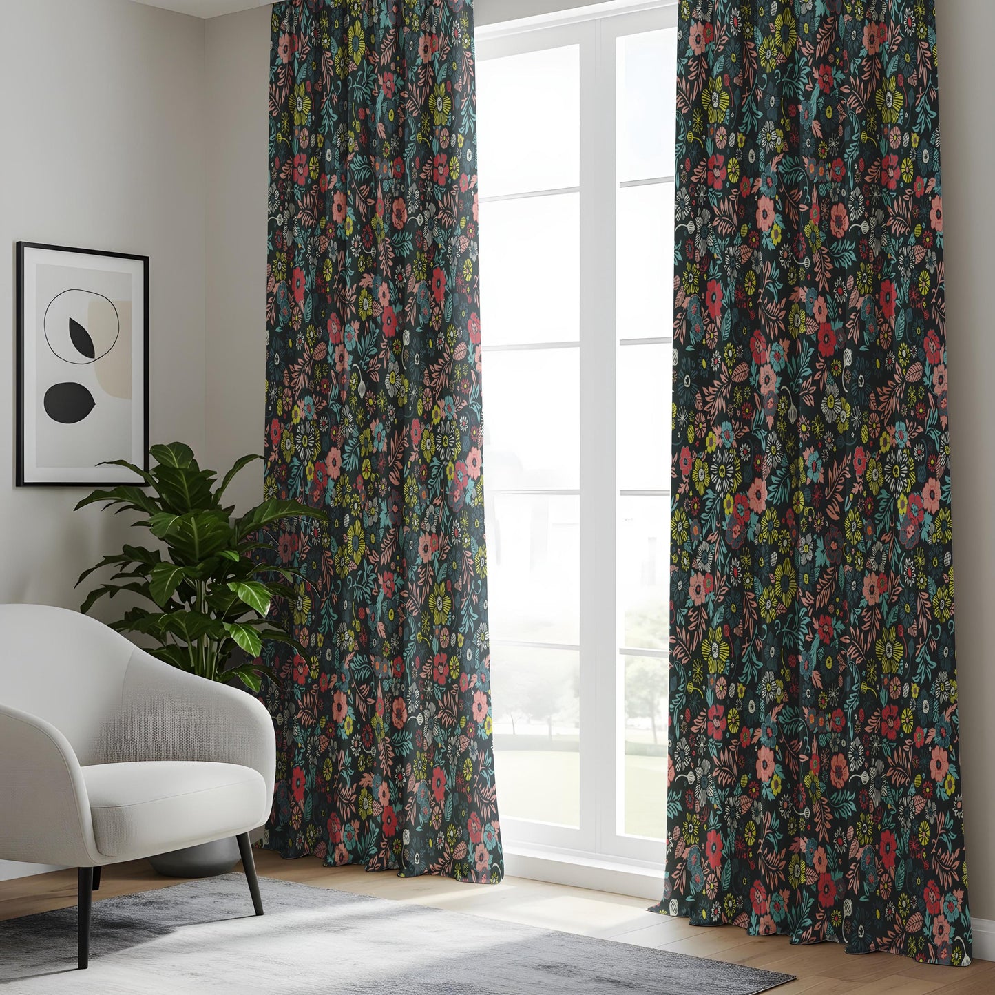 Onay Dark Floral Curtains – Colorful Moody Botanical Drapes